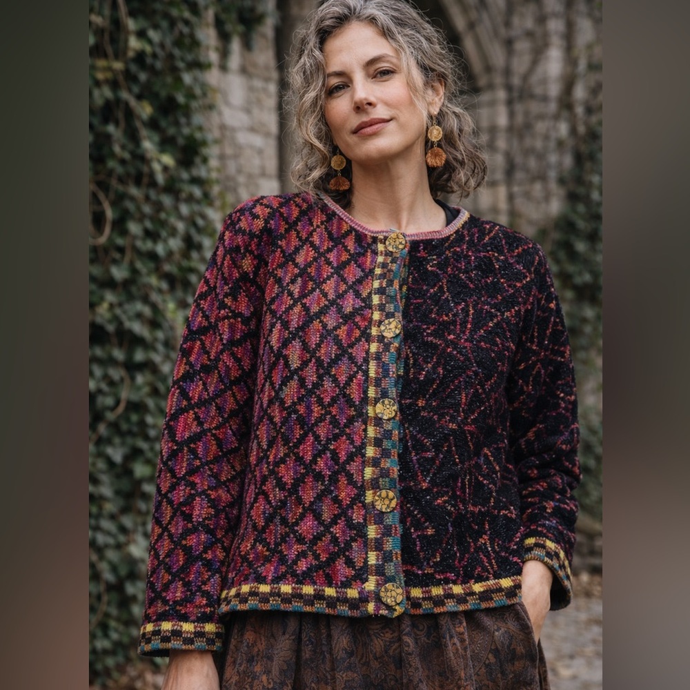 Robin Bergman Chenille Cardigan Cropped Lagenlook Art Knit Jacket